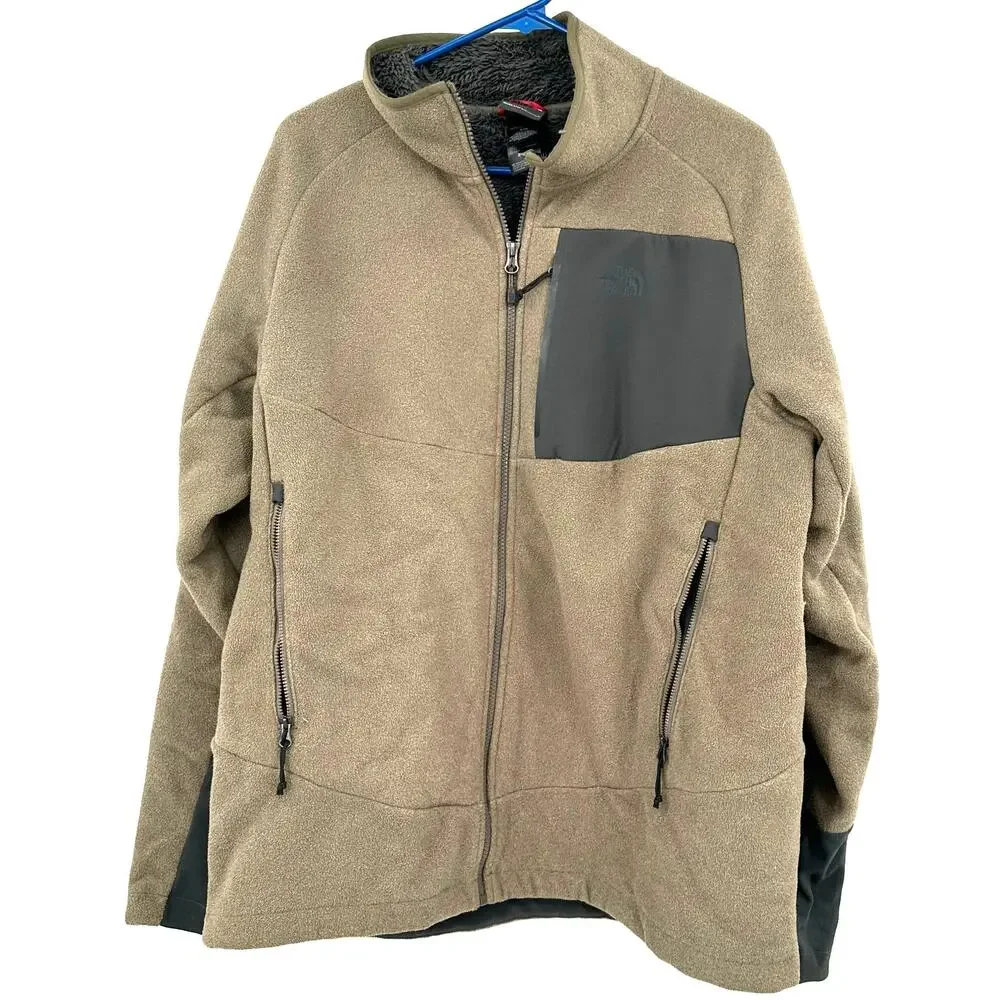 The North Face Size Large Zip Up Jacket Tan‎ Gray Zipper Pocket Polyester